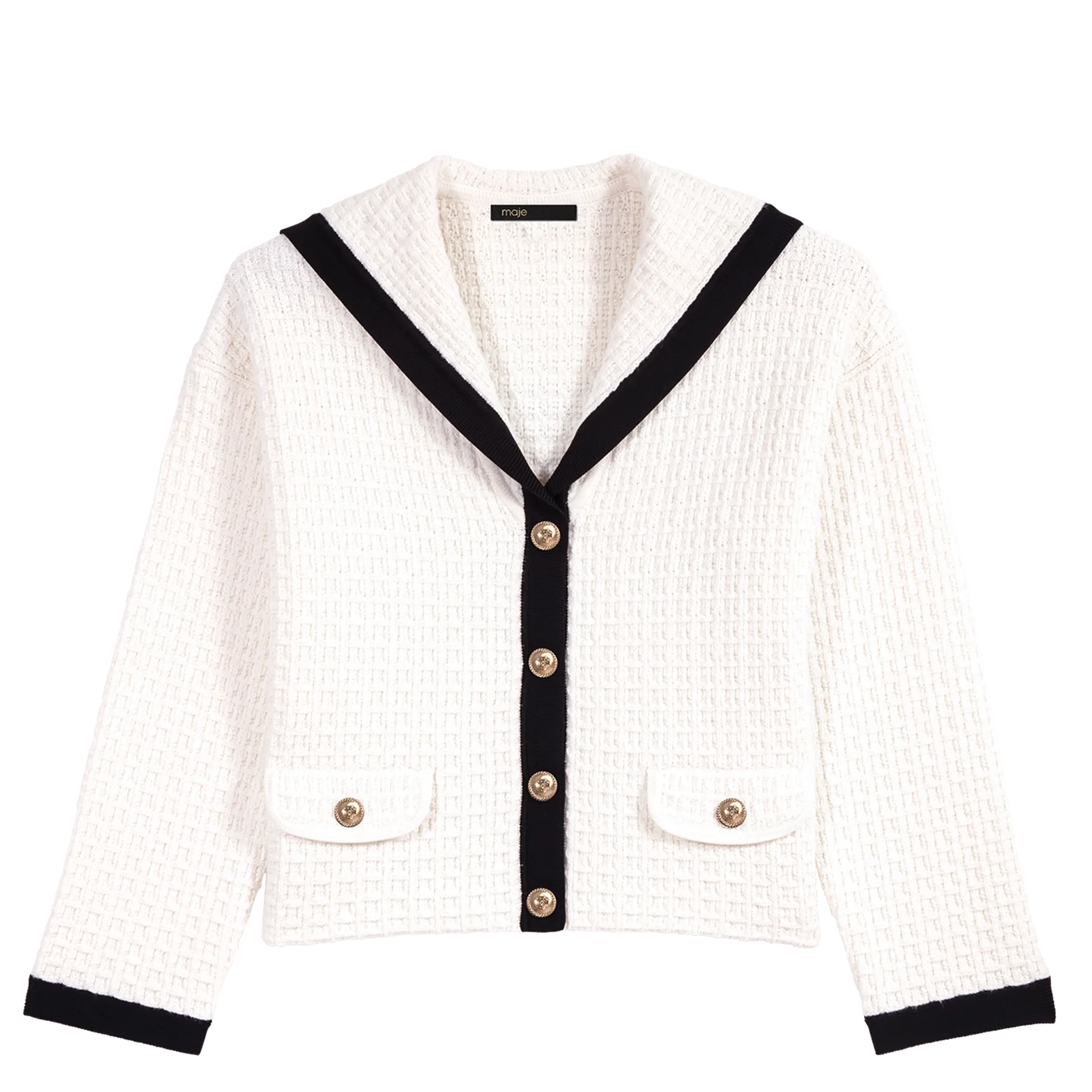  MAJE   Cardigan corto a collo a barca in cotone testurizzato | Bianco